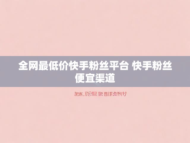 全网最低价快手粉丝平台 快手粉丝便宜渠道